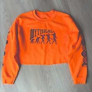Mythical RARE Oversized Crop Sweatshirt S Orange/Purple Casual Gym Athletic